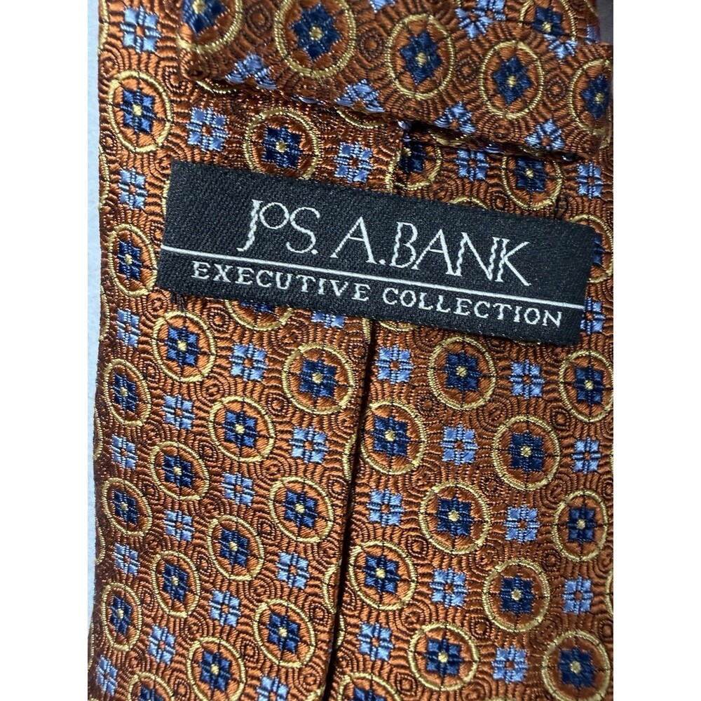 Jos A Bank Executive Collection Tie Orange Copper Blue Geometric Silk